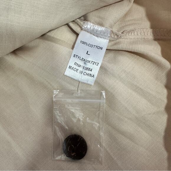 Daisy Lane Size L Cream Cotton Ruffle Button Blouse Top Neutral Farmhouse Rustic - Picture 8 of 11